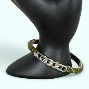 Italian Green Snakeskin Chain Hinge Bracelet